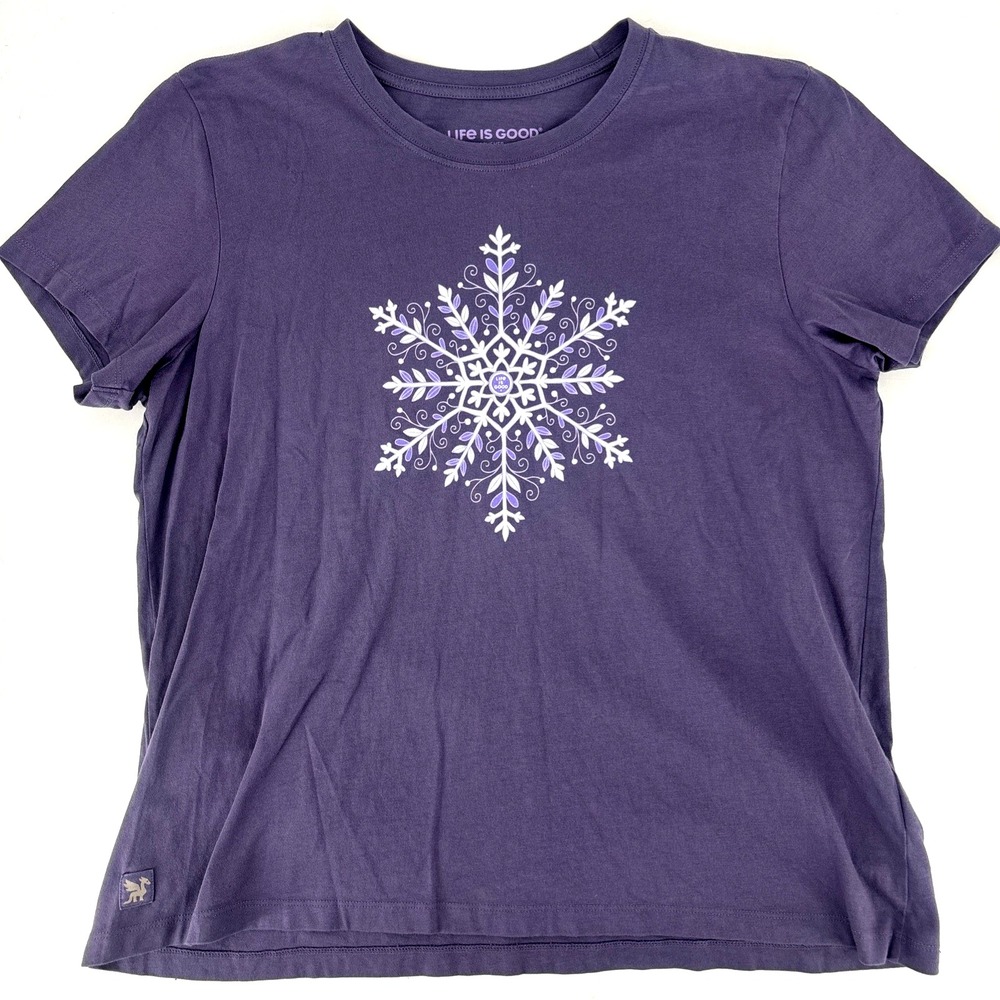 Life is Good Crusher Tee Womens XL Purple Snowflake Crew Neck Short Sleeve Shirt